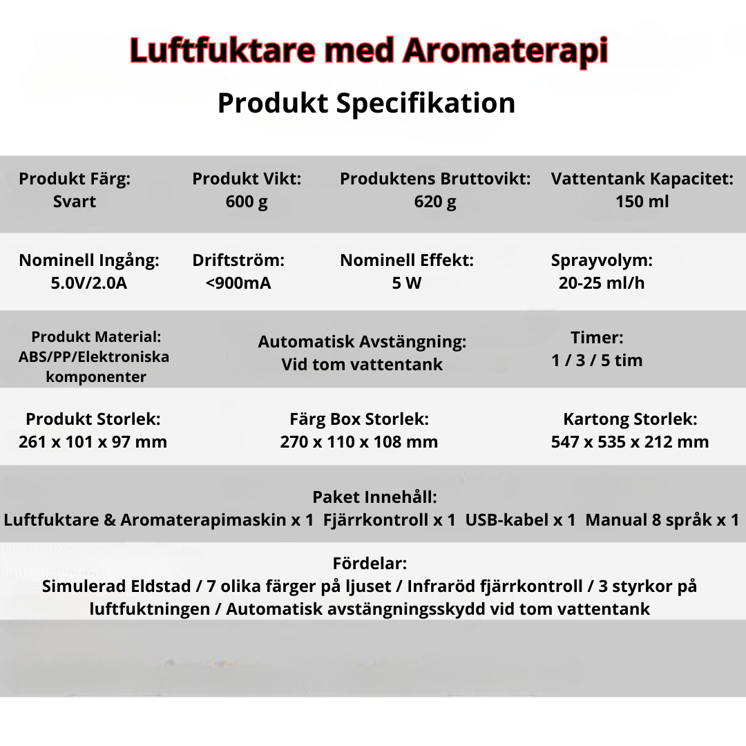 Luftfuktare och aromalampa - Simulerad eldstad